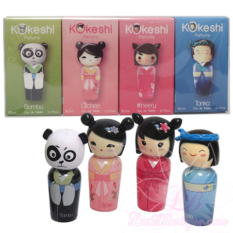 Kokeshi 4 pcs mini set: Bambu, Cheery, Litchee, Tonka for kids
